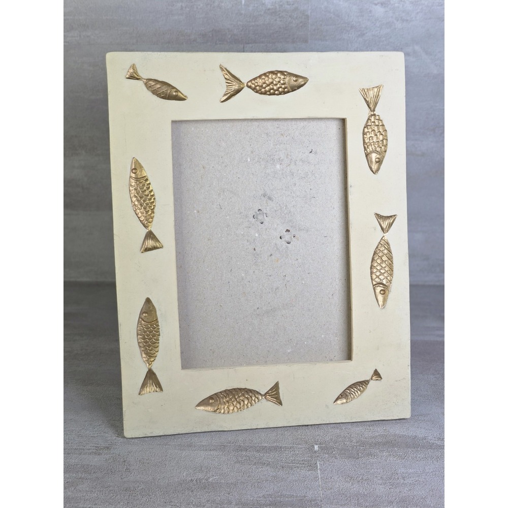 Off-white Resin photo frame embossed gold-tone metallic fish accents Coastal 4x6